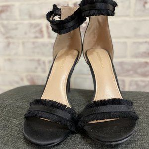 Black Fringe Ankle Strap Heels